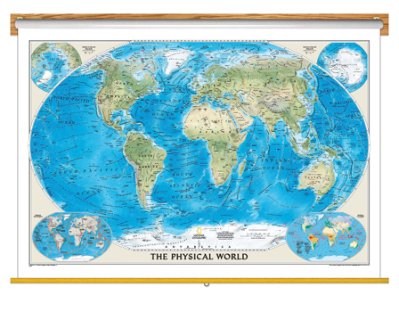 Physical World Wall Map Classroom Pull Down